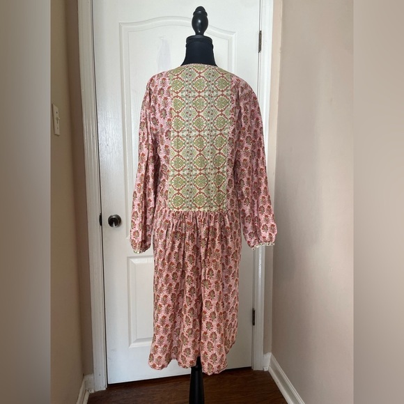 ZARA Rosie Crochet Trim Printed Maxi Dress Boho Pink Prairie Cotton Size XS - Picture 7 of 10